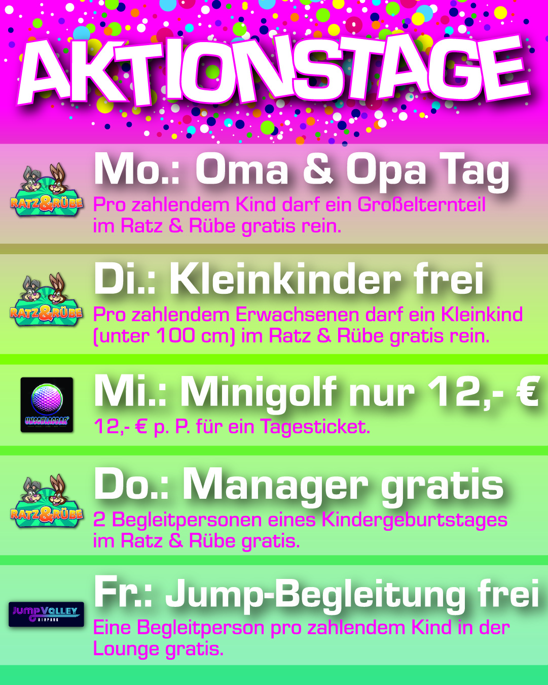 Aktionstage Montag bis Freitag